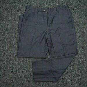 Zanella Pants Mens 33x28 Blue Devon Wool Flat Front Straight Trousers